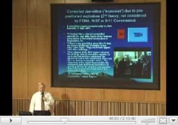 BYU Physics professor and founder of SCHOLARS FOR 9/11 TRUTH Steven E Jones presents his presentation on the collapse of WTC Buildings 1,2, and 7 on 9/11.